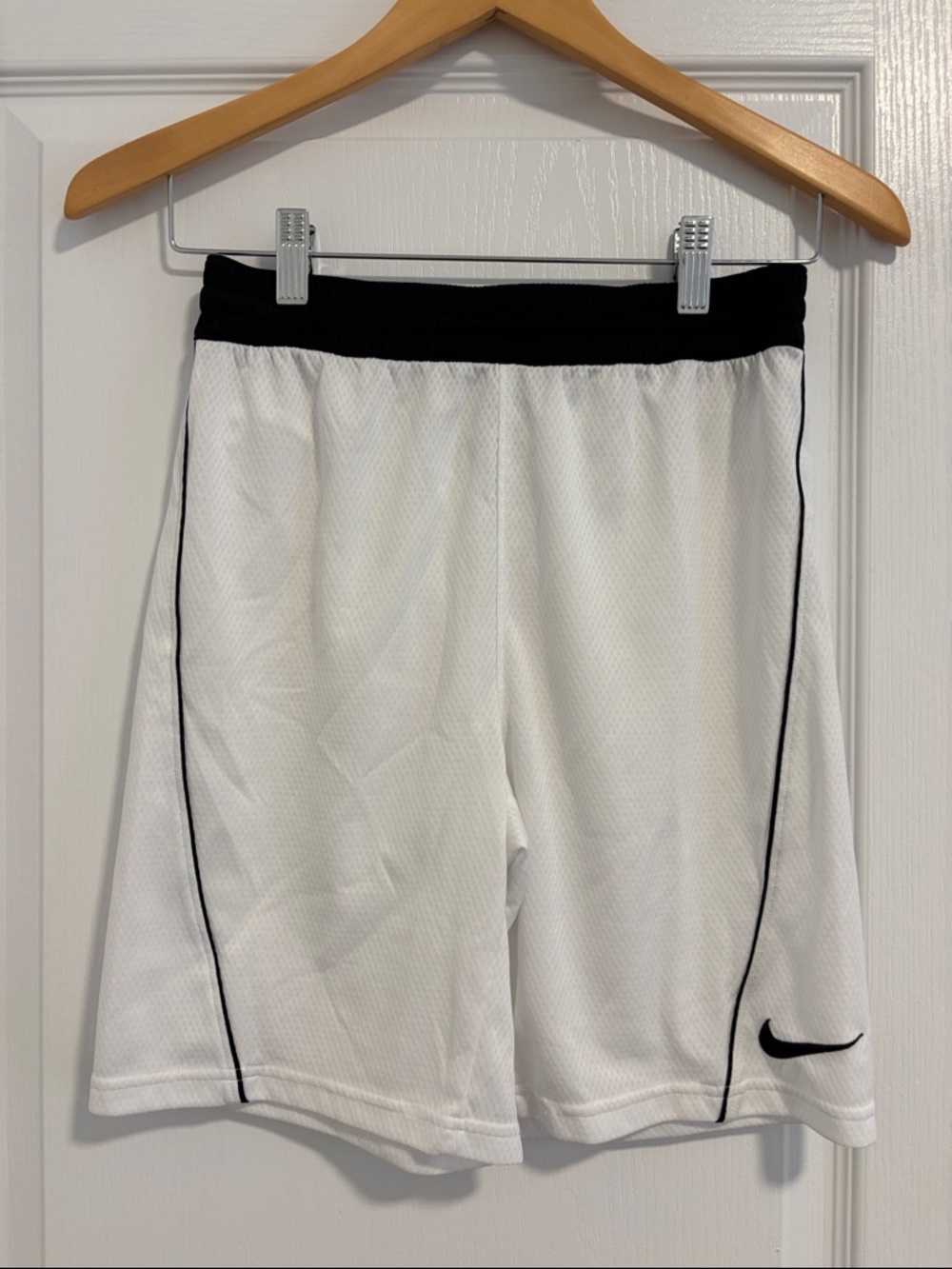 Nike White Boy’s Athletic Shorts with Black Waistband and Trim